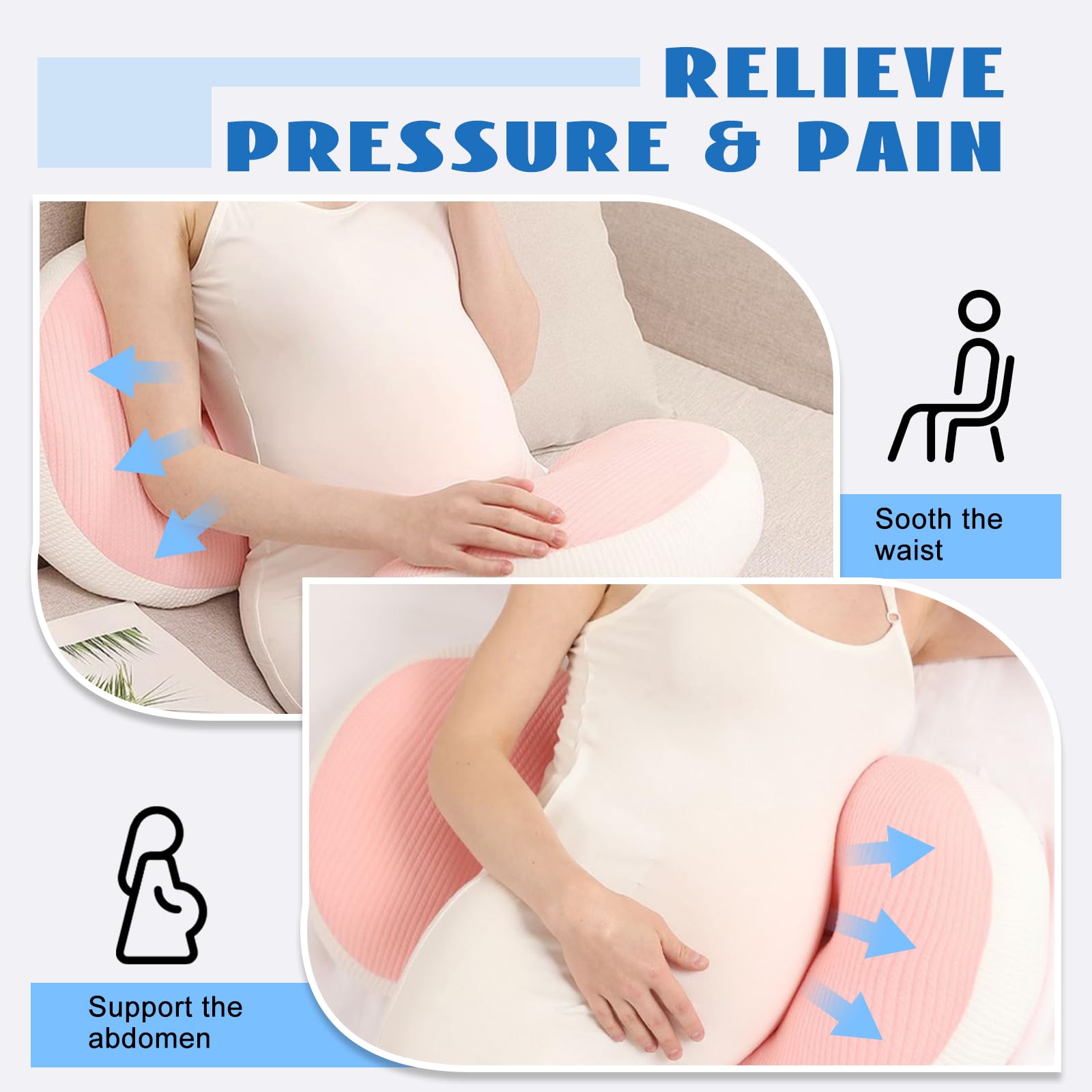 Adjustable Pregnancy Pillow with Velcro Design – Side Sleeping Support for Back, Belly, Hips & Legs, Travel-Friendly Maternity Pillow with Bonus Auxiliary Pillow(Red)