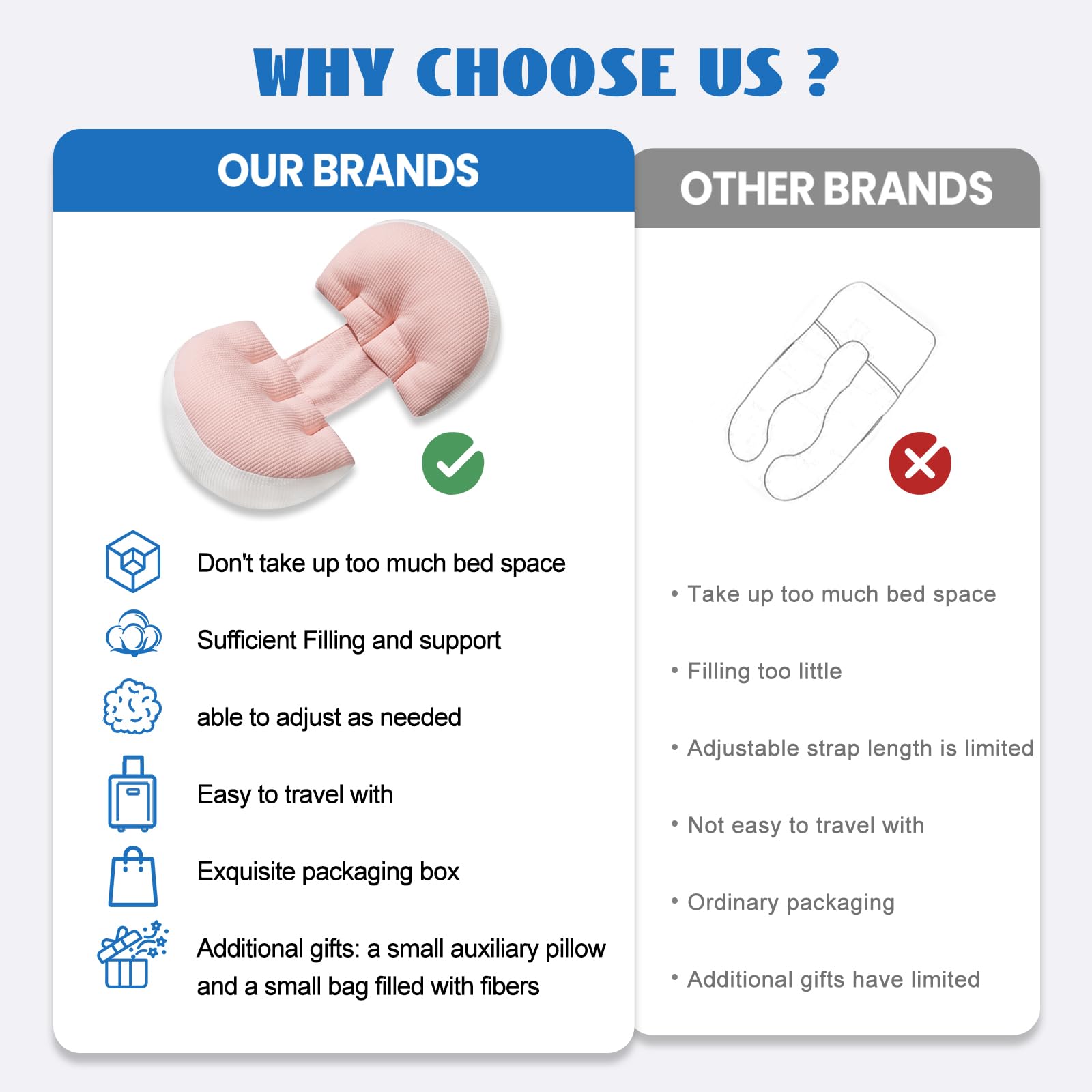 Adjustable Pregnancy Pillow with Velcro Design – Side Sleeping Support for Back, Belly, Hips & Legs, Travel-Friendly Maternity Pillow with Bonus Auxiliary Pillow(Red)