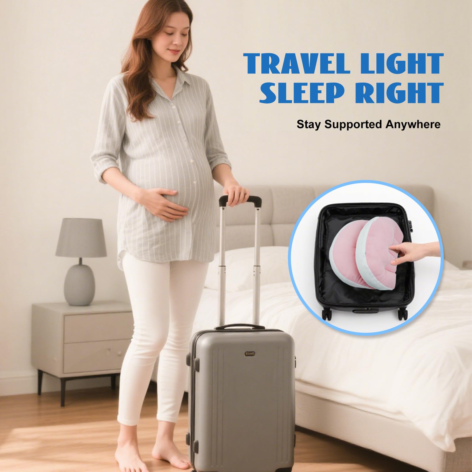 Adjustable Pregnancy Pillow with Velcro Design – Side Sleeping Support for Back, Belly, Hips & Legs, Travel-Friendly Maternity Pillow with Bonus Auxiliary Pillow(Red)