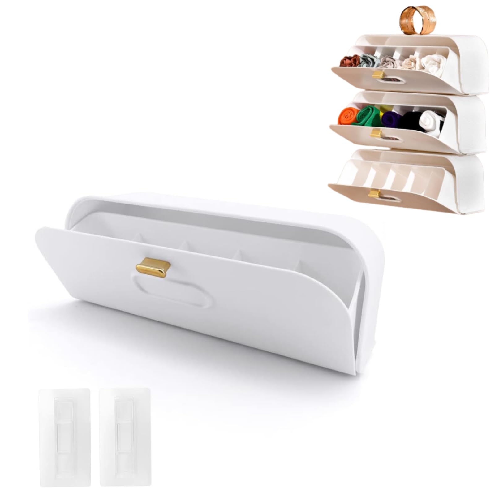 Wall-Mounted Drawer Organizer for Underwear & Socks – 1-Pack Stackable Storage Box with 5 Compartments and Adhesive Mounts (White)