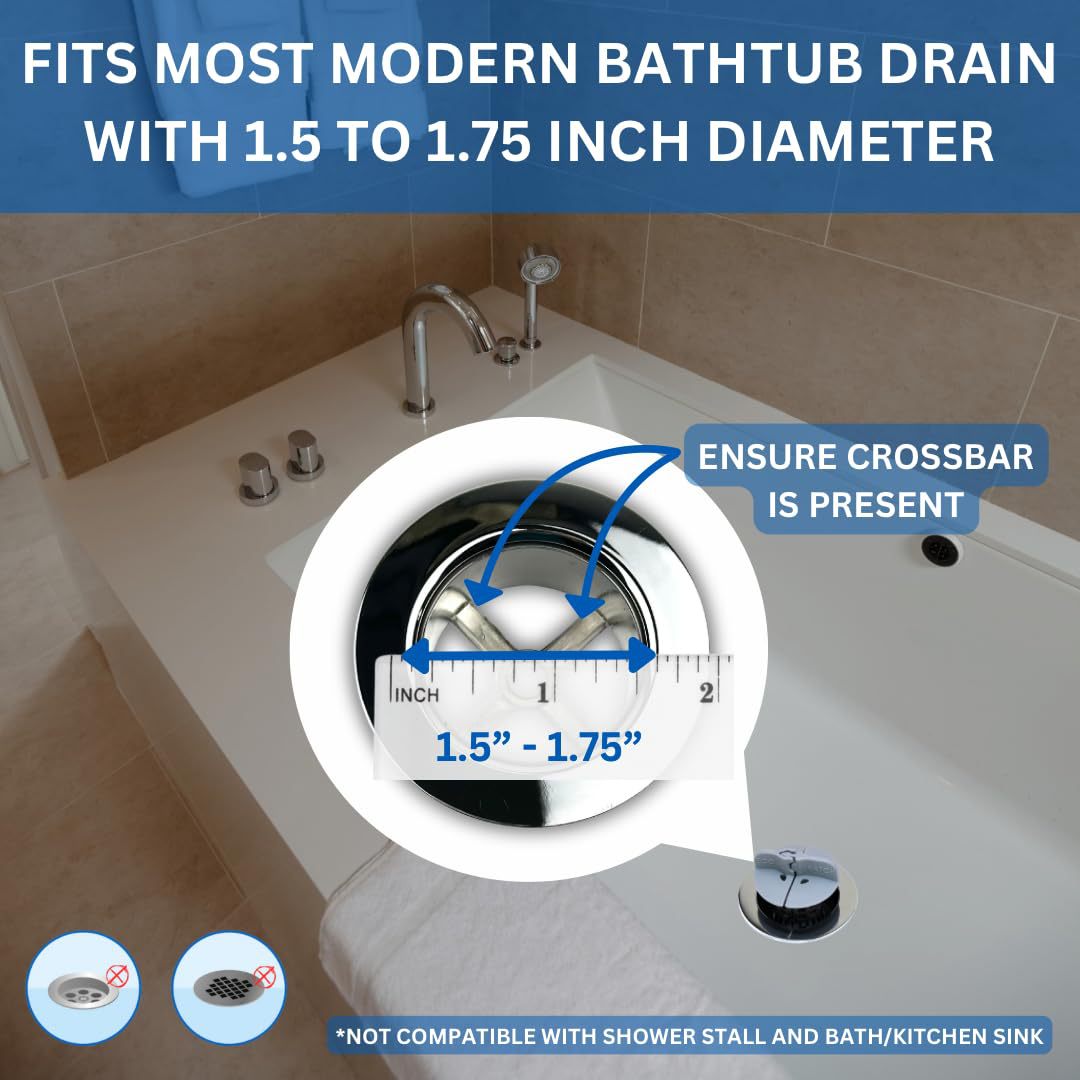 Bathtub Hair Catcher with Handle – No-Touch Drain Filter for Shower and Tub, Reusable Clog Preventer 2-Pack (Blue)