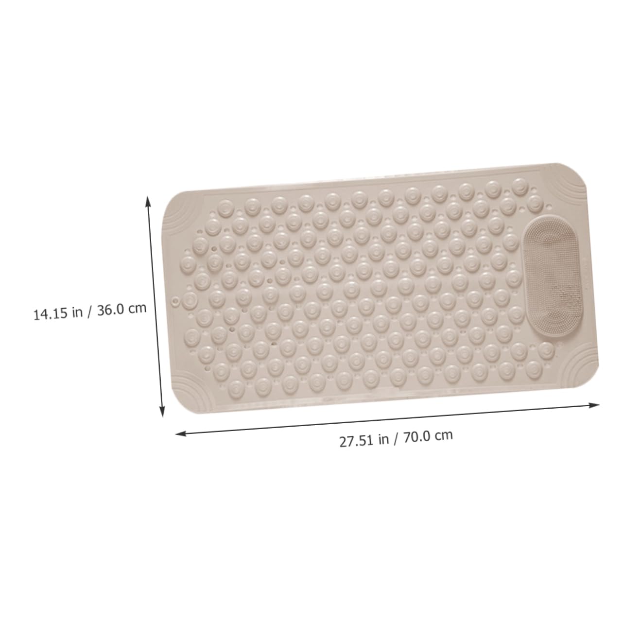 Non-Slip Bath Mat with Foot Scrubber – 70 x 36 cm, Anti-Skid Suction Cups & Drain Holes, Waterproof Shower Floor Pad with Exfoliating Brush(Grey)