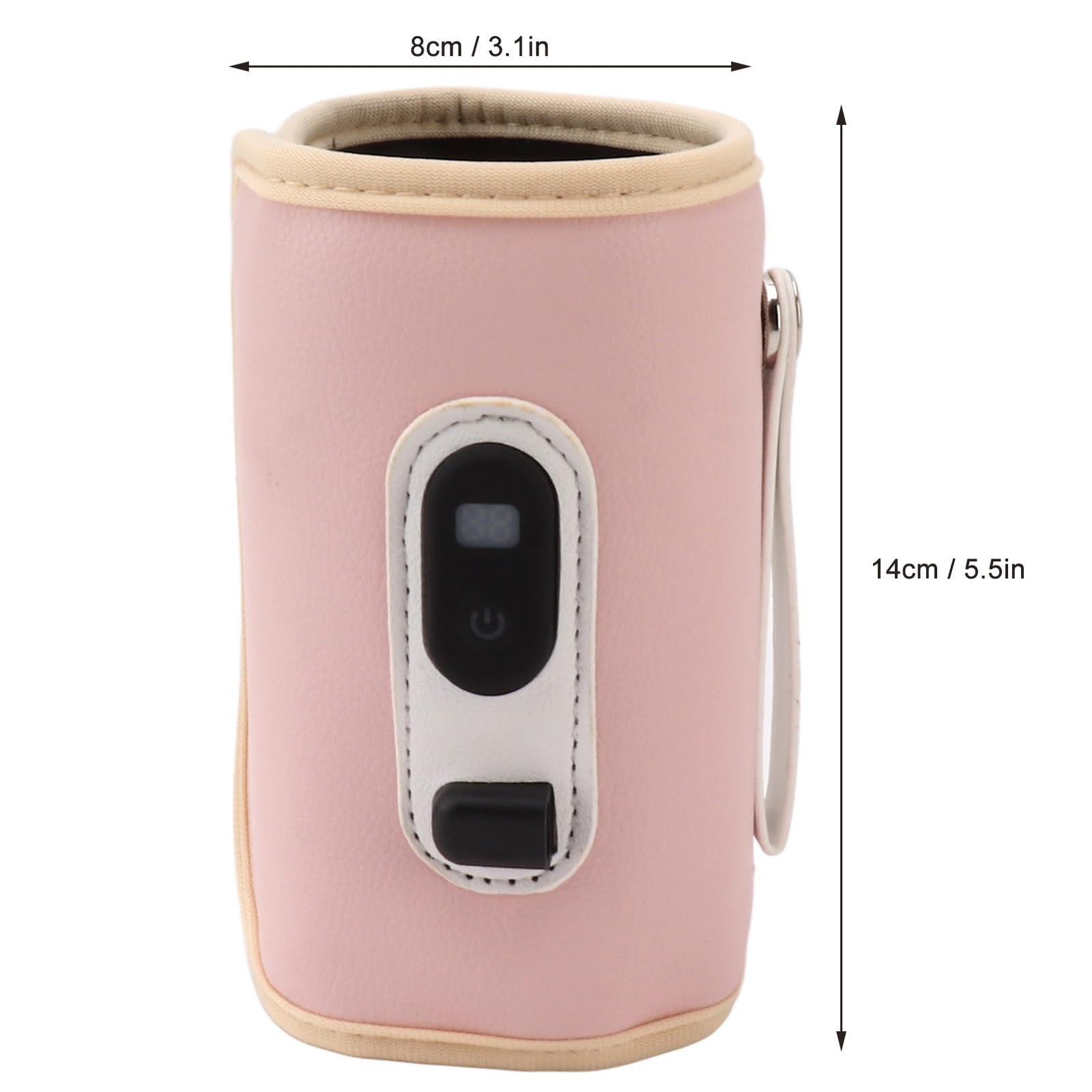 USB Baby Bottle Warmer – Portable Digital Milk Heater with 5-Temperature Settings, Rechargeable and Waterproof for Travel and Home Use (Pink)