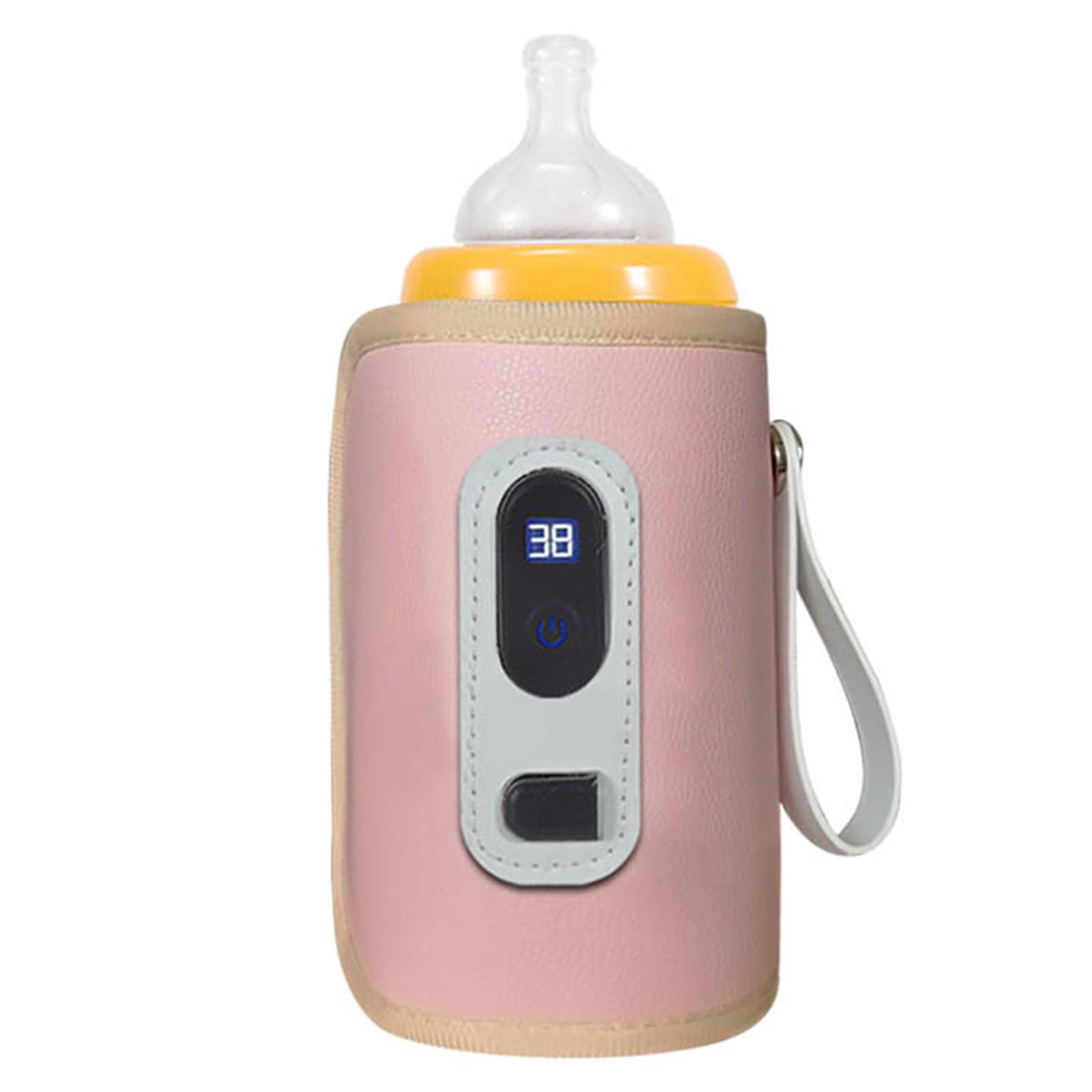 USB Baby Bottle Warmer – Portable Digital Milk Heater with 5-Temperature Settings, Rechargeable and Waterproof for Travel and Home Use (Pink)