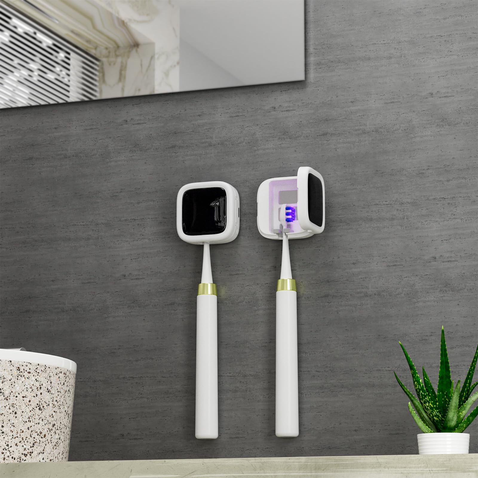 Portable UV-C Toothbrush Sterilizer with Auto-Disinfection & Heating – Magnetic Wall Mountable Brush Cover for Home and Travel (White) | Other Colors Available In-Store