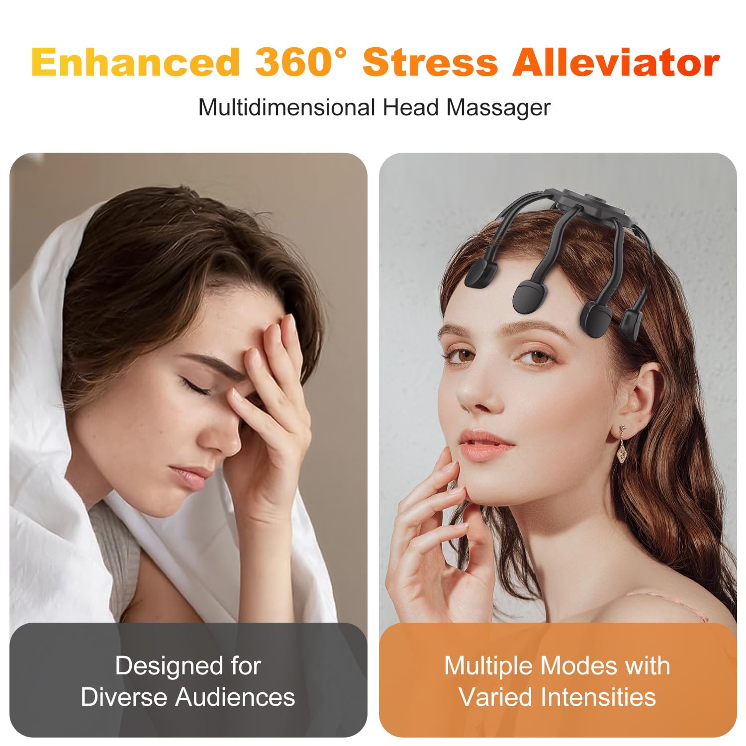 Wireless Octopus Head Massager – 8-Point Vibration Therapy, 360° Scalp Relief, Rechargeable with 3 Modes for Stress & Insomnia Relief (Black)