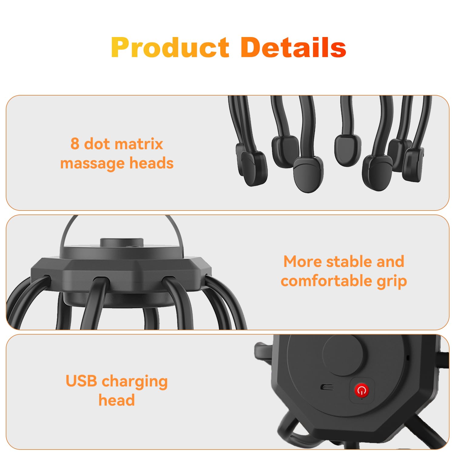 Wireless Octopus Head Massager – 8-Point Vibration Therapy, 360° Scalp Relief, Rechargeable with 3 Modes for Stress & Insomnia Relief (Black)