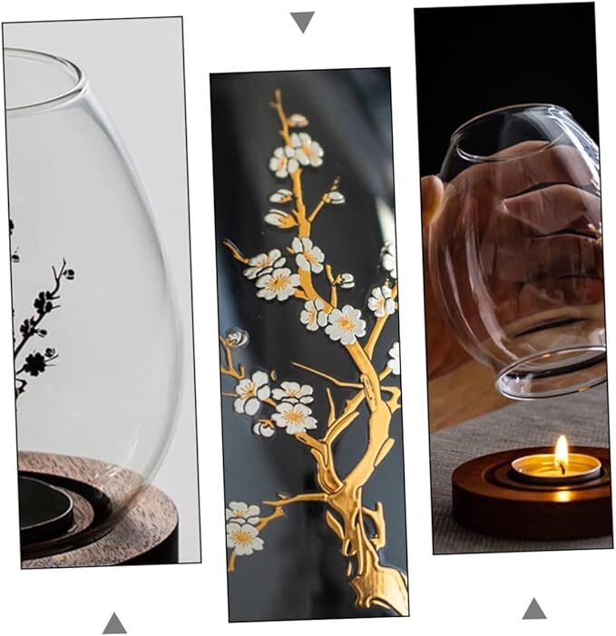 Chinese-Style Glass Candle Holder with Plum Blossom Design: 12×8cm, Windproof, Retro Zen Decor for Romantic Dinners & Home Ambiance