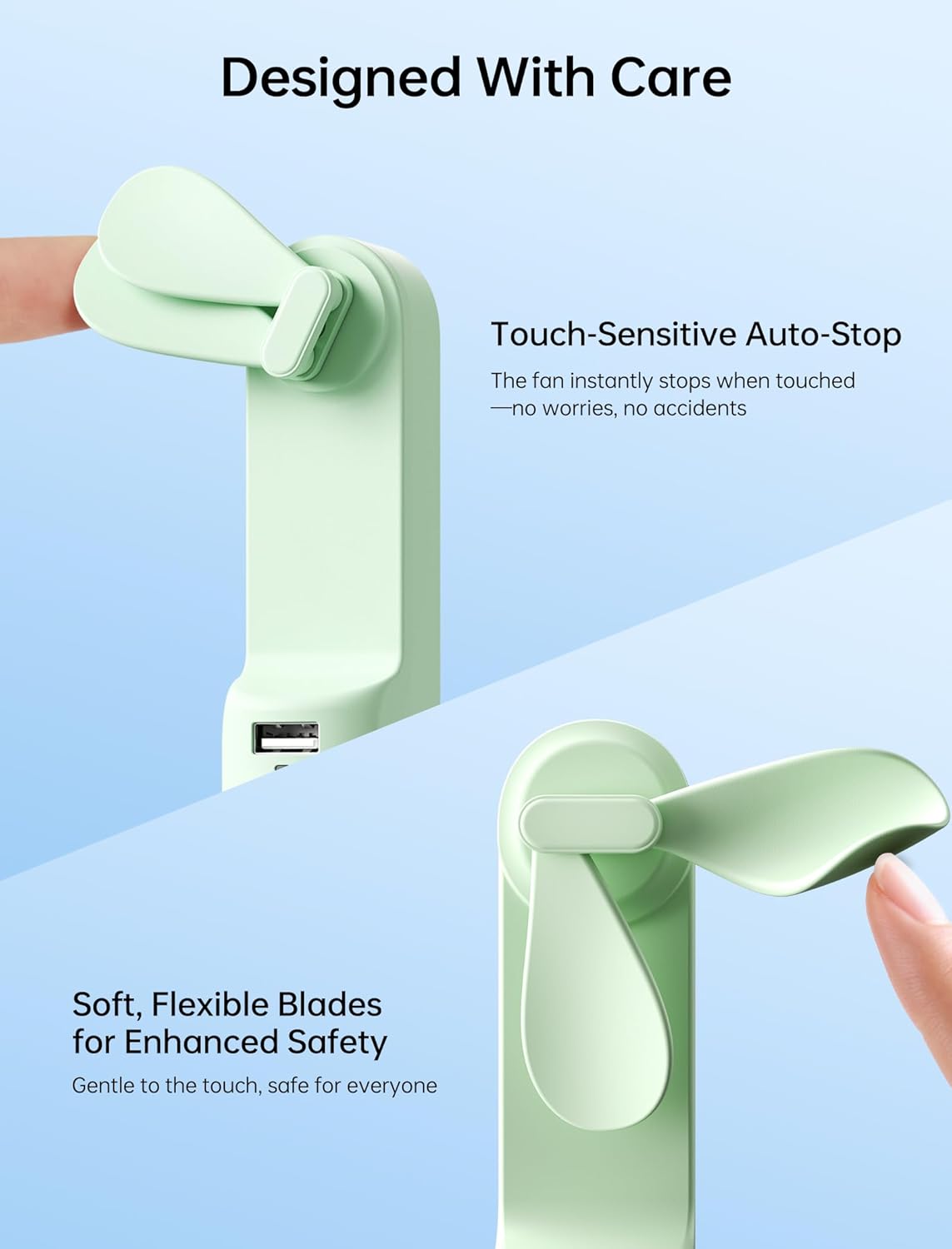 Handheld Mini Fan (Green), 3-in-1 USB Rechargeable Portable Fan with Power Bank & Flashlight, Pocket Design for Travel & Summer