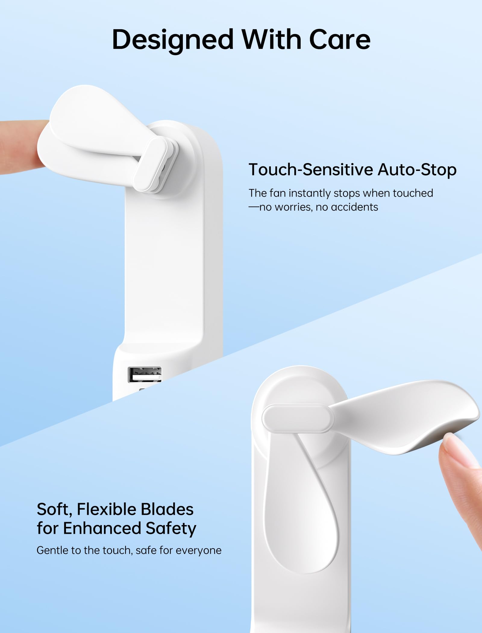 Handheld Mini Fan (White), 3-in-1 USB Rechargeable Portable Fan with Power Bank & Flashlight, Pocket Design for Travel & Summer