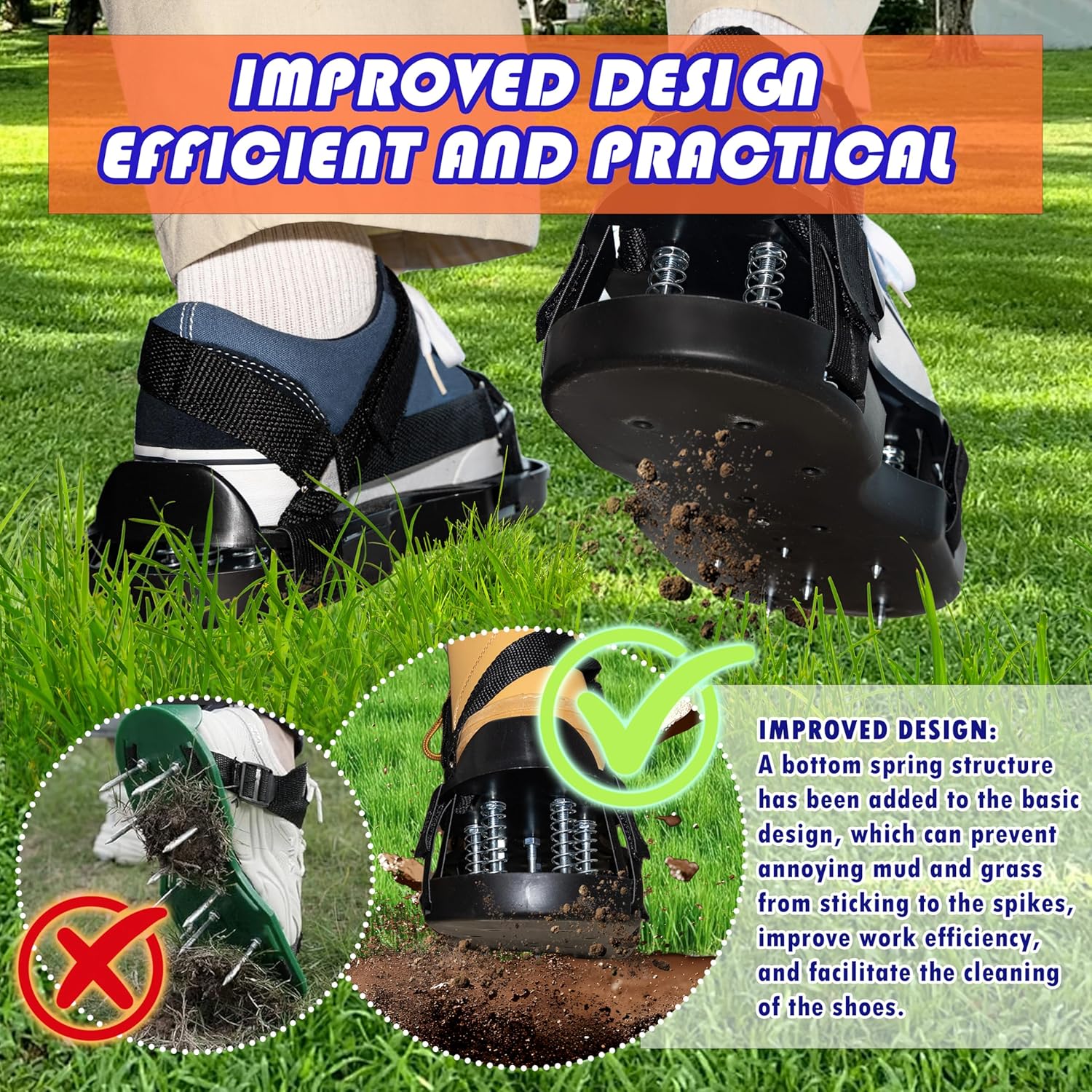 Lawn Aerator Shoes with Spring Base & Spikes: Adjustable Strap, Double-Layer Design for Healthy Lawns in Australian Gardens