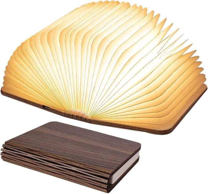 Christmas giftsRechargeable LED Book Night Light: Creative Folding Wooden Lamp with Magnetic Design for Bedrooms & Gifting(Walnut Black,XL)