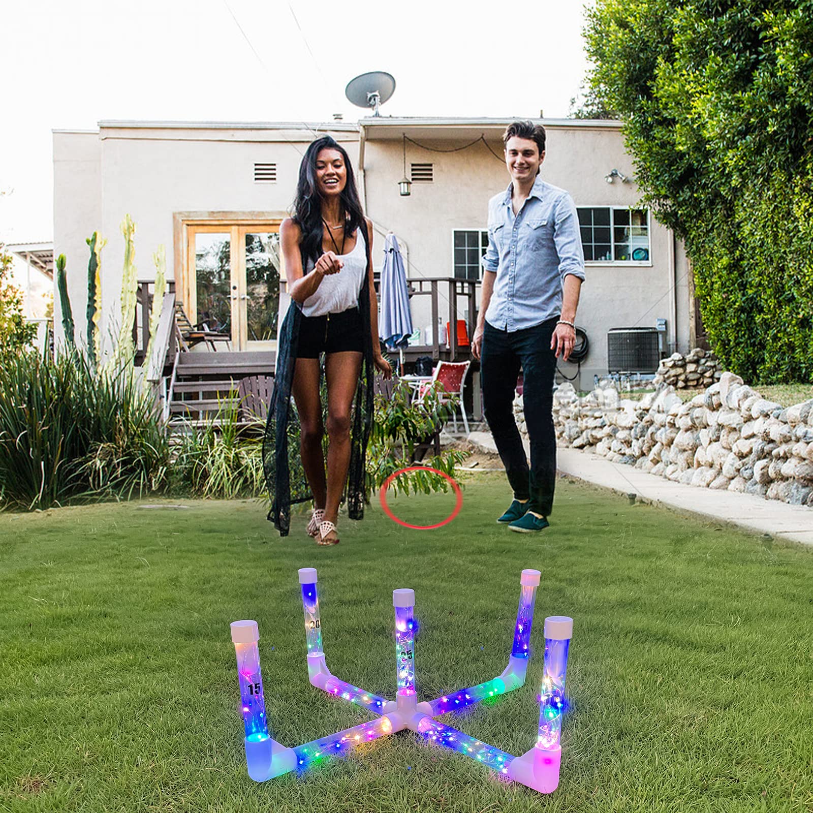 LED Ring Toss Game Set, Outdoor Indoor Yard Game for Adults & Kids with Light-Up Targets, Compact Carry for Parties & Family Fun