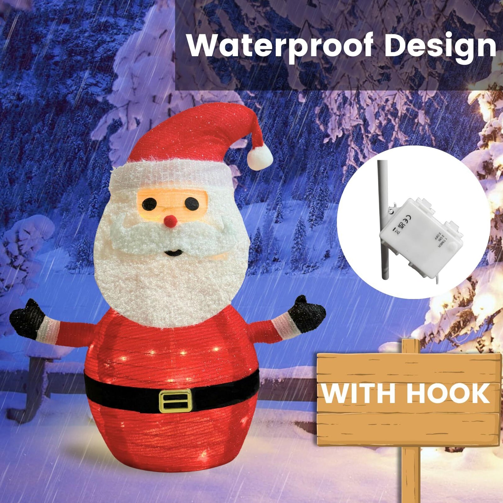 2-Pack Lighted Christmas Santa Claus Decoration Lantern, 45 LED Collapsible Pop-Up Ornament with 8 Light Modes & Timer, Indoor Outdoor Holiday Décor