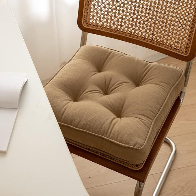 43×43×6cm Linen Cotton Thick Seat Cushion: Plush, Solid-Colour, for Office & Home Chairs, Aussie Comfort Essential(Bean Coffee)