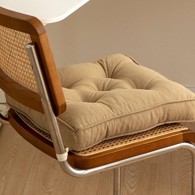 43×43×6cm Linen Cotton Thick Seat Cushion: Plush, Solid-Colour, for Office & Home Chairs, Aussie Comfort Essential(Bean Coffee)