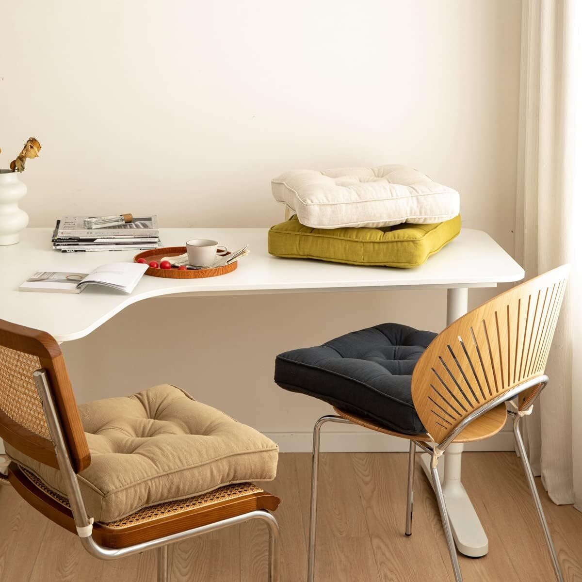 43×43×6cm Linen Cotton Thick Seat Cushion: Plush, Solid-Colour, for Office & Home Chairs, Aussie Comfort Essential(Bean Coffee)