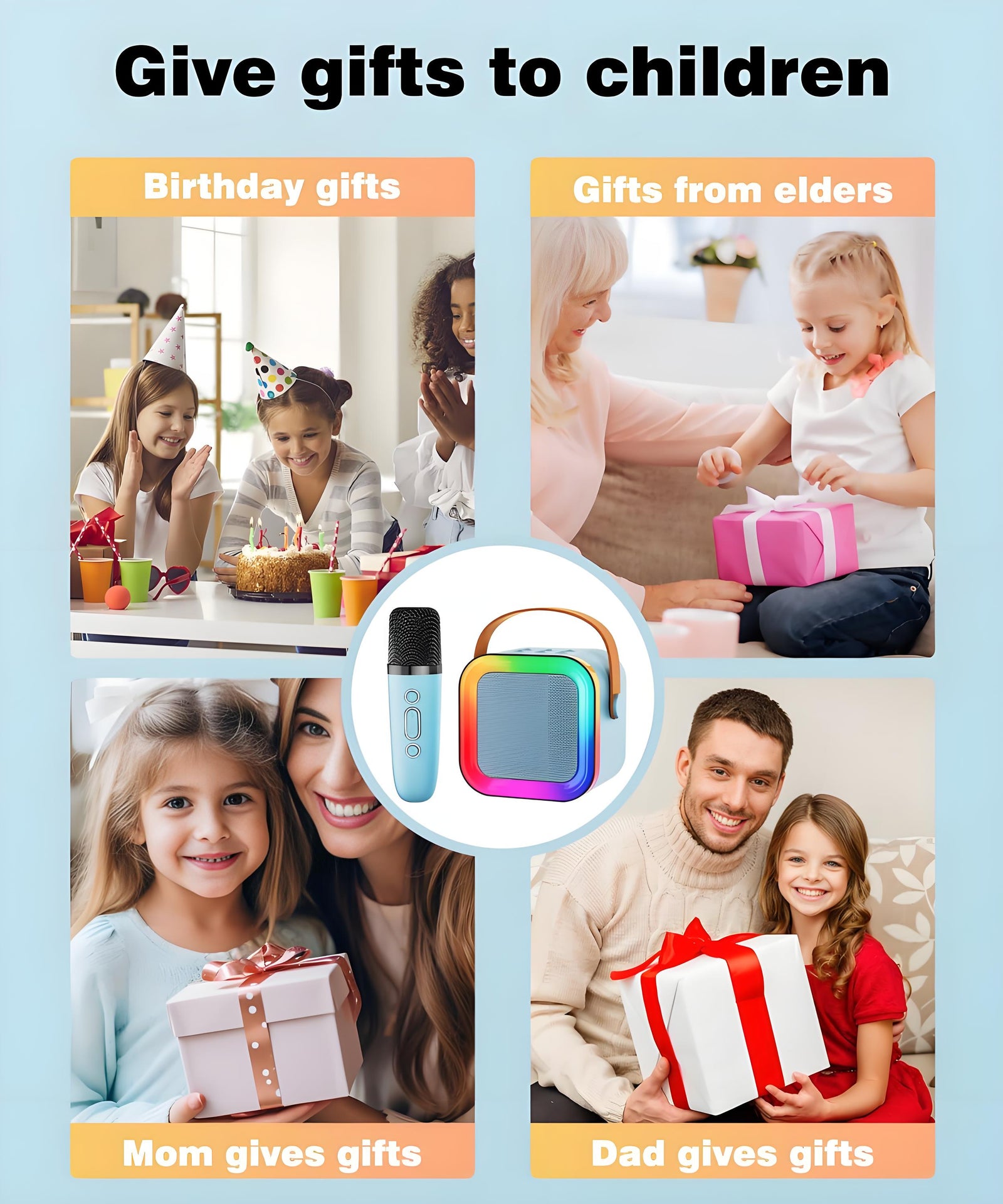 Black Mini Karaoke Machine with 2 Wireless Microphones: Portable Bluetooth Speaker for Kids & Adults, Ideal Gift for All Occasions