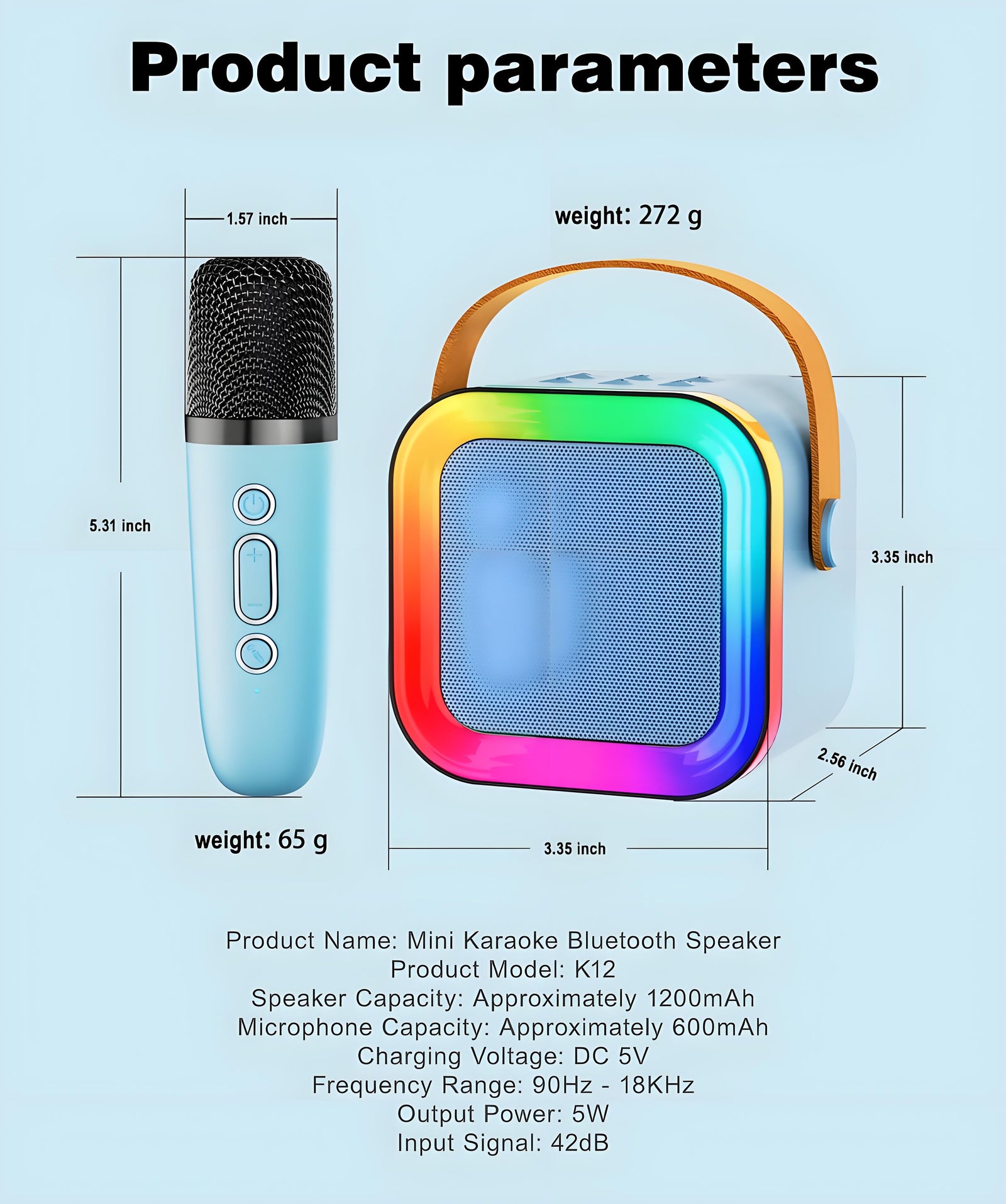 Black Mini Karaoke Machine with 2 Wireless Microphones: Portable Bluetooth Speaker for Kids & Adults, Ideal Gift for All Occasions