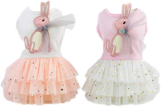 Pet products 2-Pack Small Dog Dress Female Tiny Puppy Clothes Girl Tutu for Dogs Dresses Harness Birthday Apparel(Chest circumference37cm, back length25cm, neck circumference26cm)