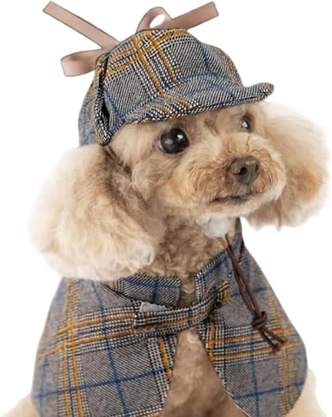 Pet products Dog Costume-Cute Detective Pet Clothes Set Halloween Cosplay Party Outfit Winter Fashion Cape Cloak Hat for Small Medium Dog & Cat Kitten