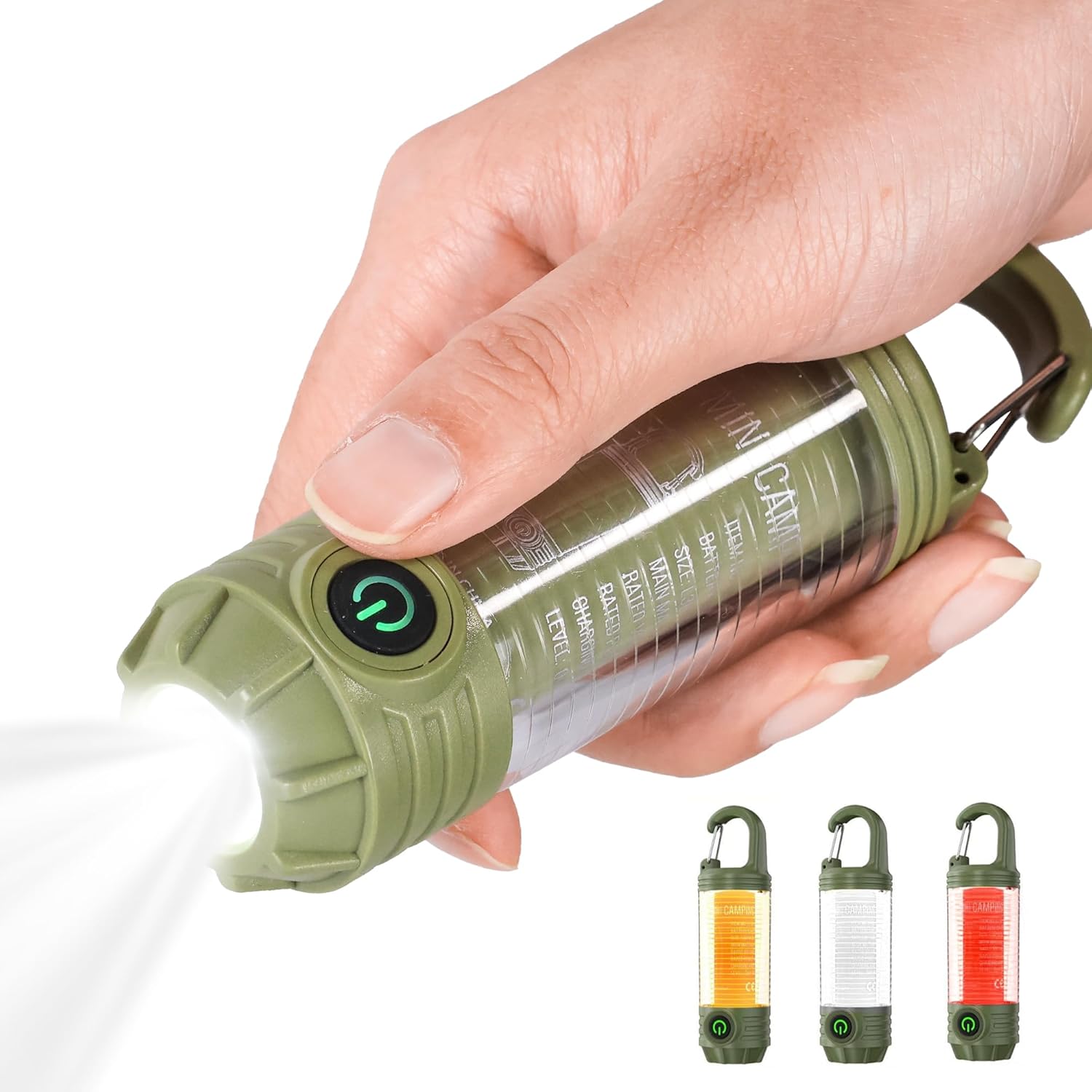 Rechargeable LED Camping Lantern Flashlight: 6 Modes, USB-C, Portable for Hiking, Emergency, Night Walking & Outdoor Adventures(green)