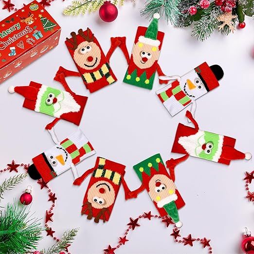 4 Pairs Christmas Socks, Crazy Holiday Hand Holding Socks Funny Christmas Stocking Stuffers