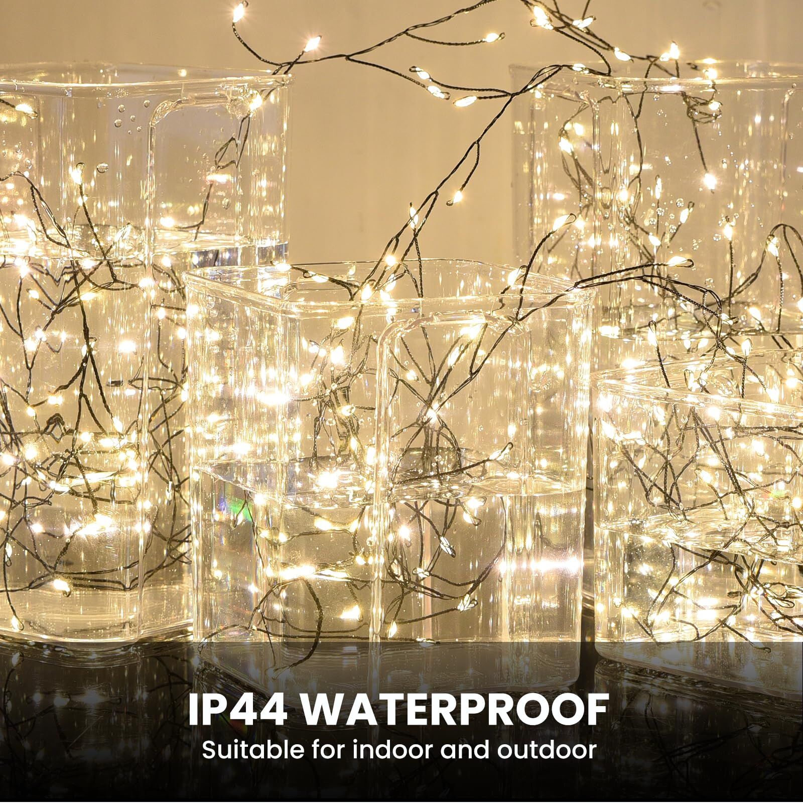 300 LED Warm White Fairy String Lights, 9m Black Wire, Battery-Operated, IP44 Waterproof, Timer Function for Christmas Bedroom Wreath Decor (Batteries Not Included)