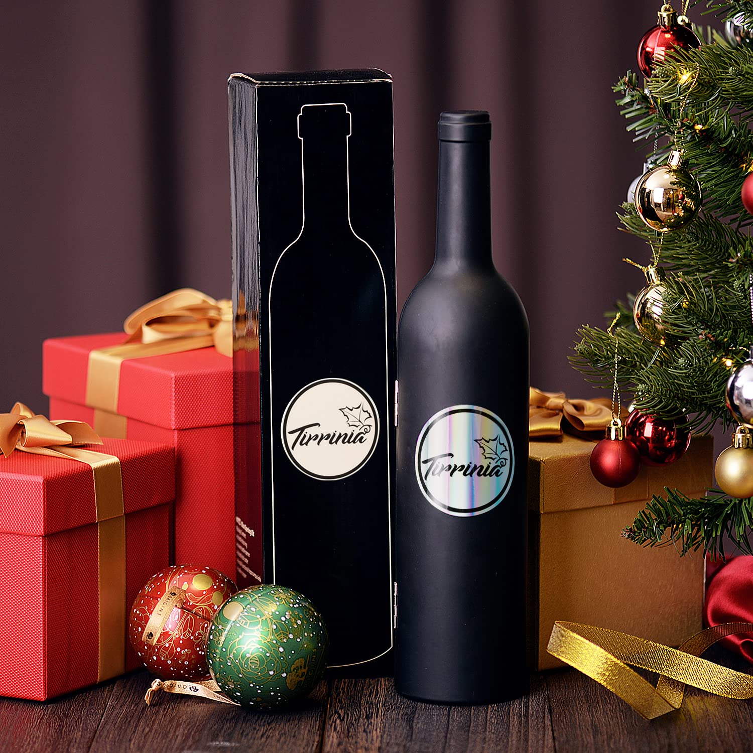 Wine Accessories Gift Set (Black), 5-Piece Bottle Corkscrew Opener Kit with Novelty Bottle-Shaped Case, Valentine's Day Gift for Wine Lovers