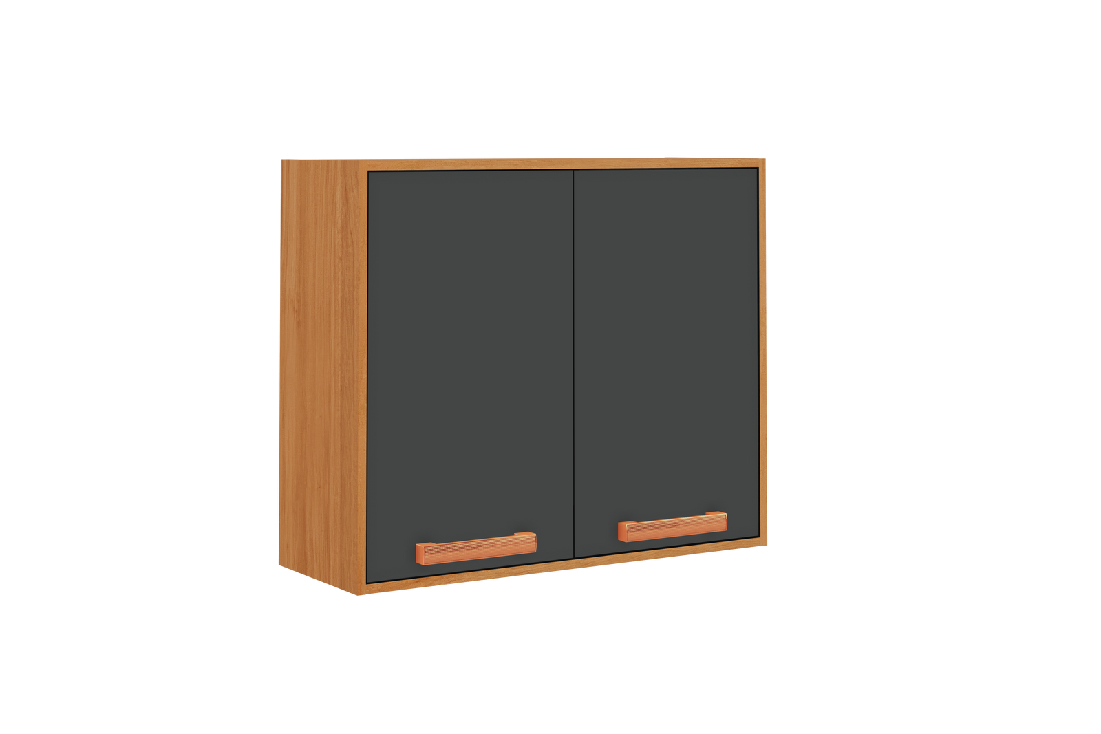 Flat Pack DIY Wooden Kitchen Wall Cabinet with 2 Doors + 2 Shelves in White/ Graphite and Cinnamon Finish - Napoles