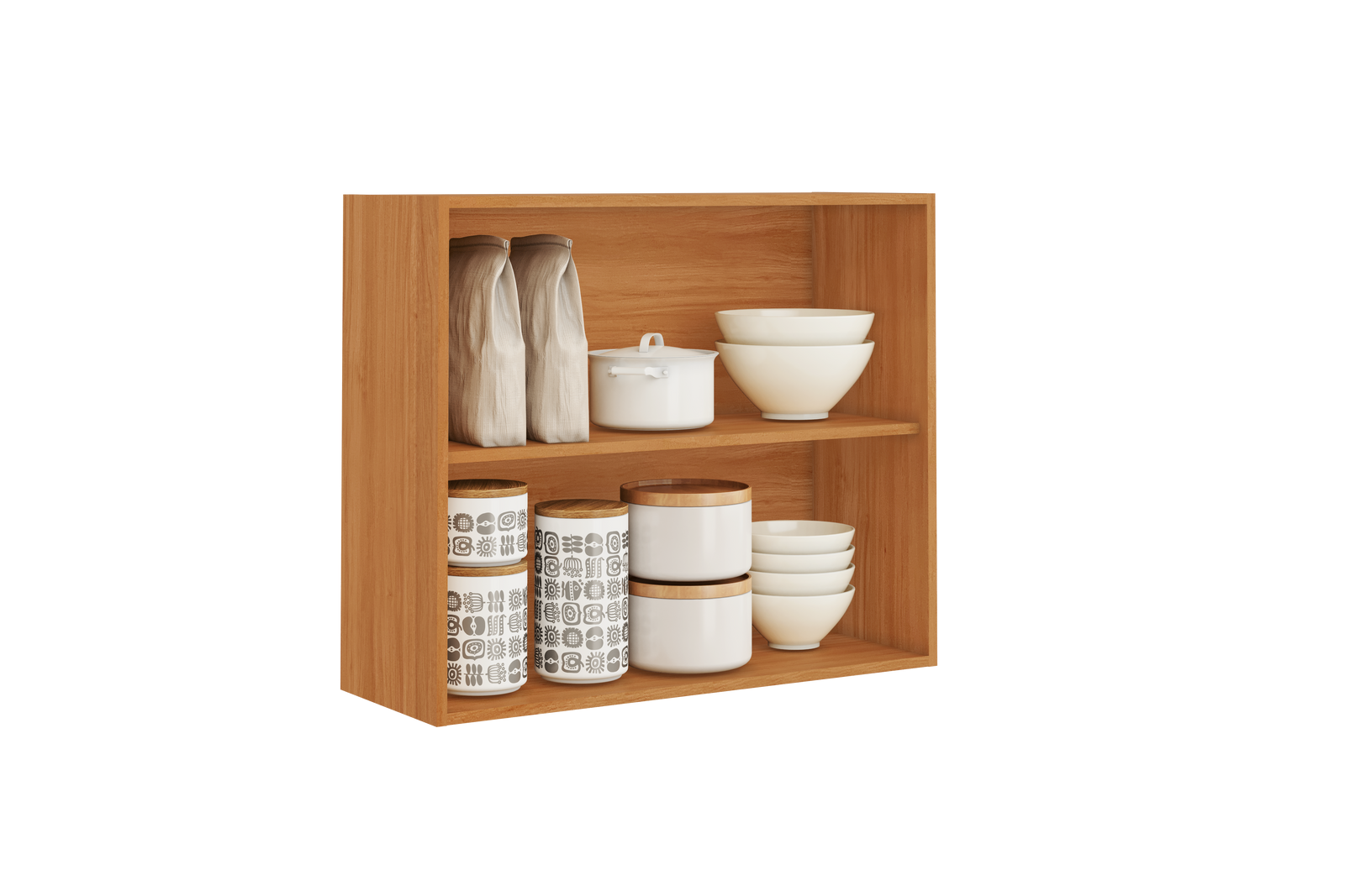 Flat Pack DIY Wooden Kitchen Wall Cabinet with 2 Doors + 2 Shelves in White and Cinnamon Finish - Napoles