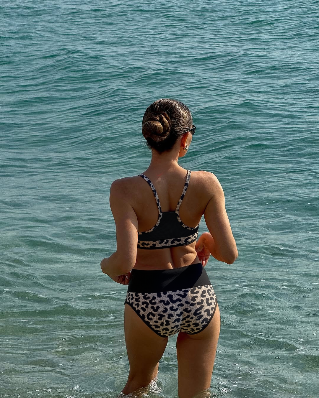 Halter Neck Tank Top Two Pieces Swimwear Women High Waist Bikini Size S