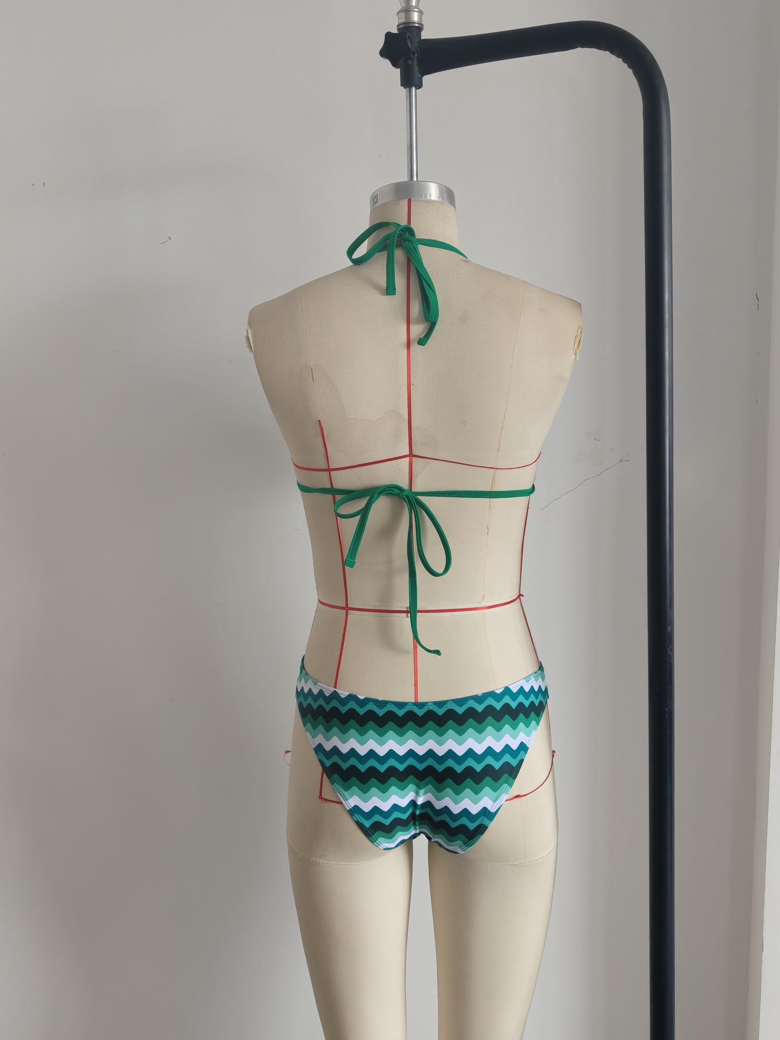 Lake Blue Halter Neck Swimwear with Wave Pattern for Women Size L