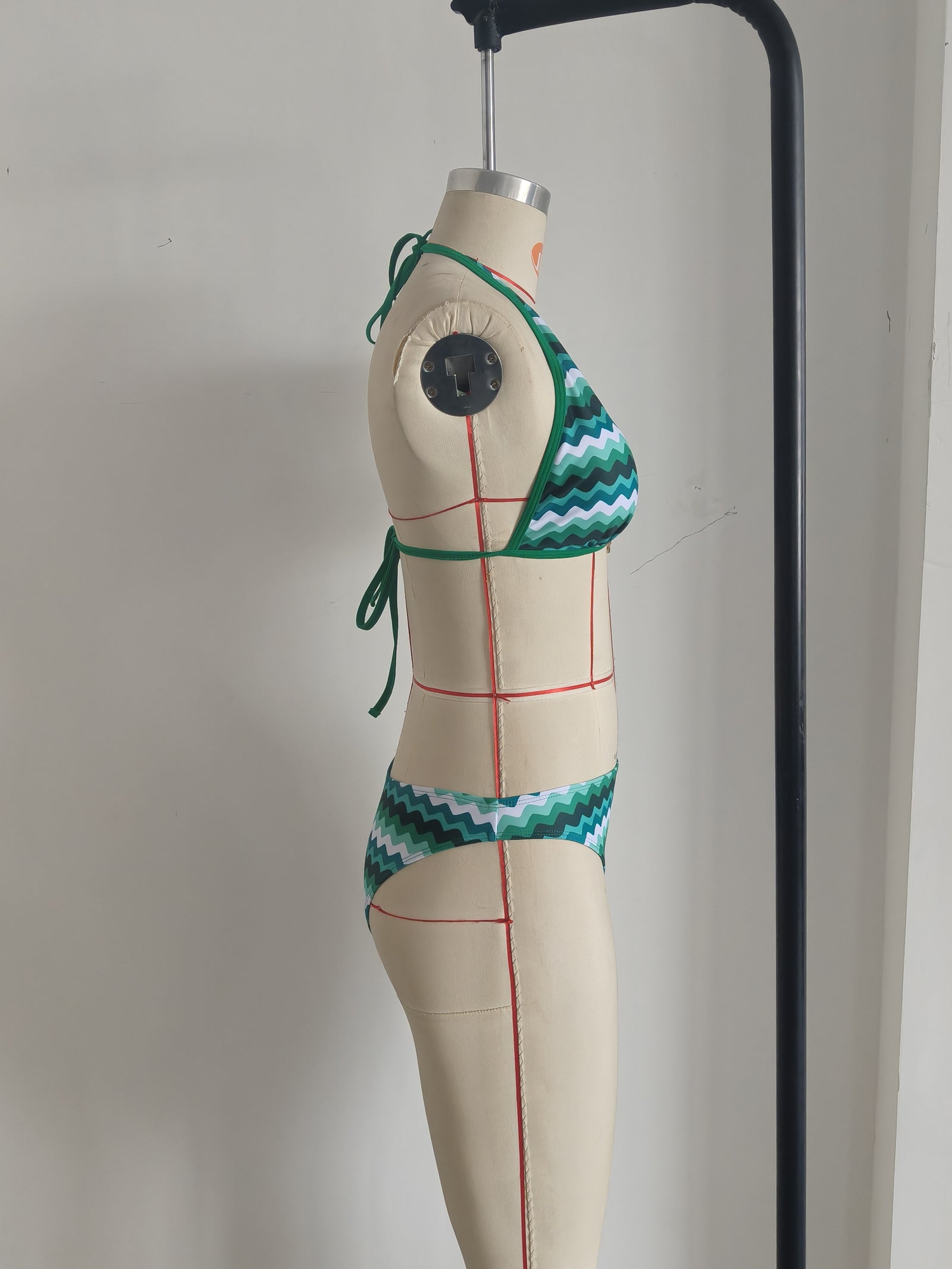 Lake Blue Halter Neck Swimwear with Wave Pattern for Women Size S