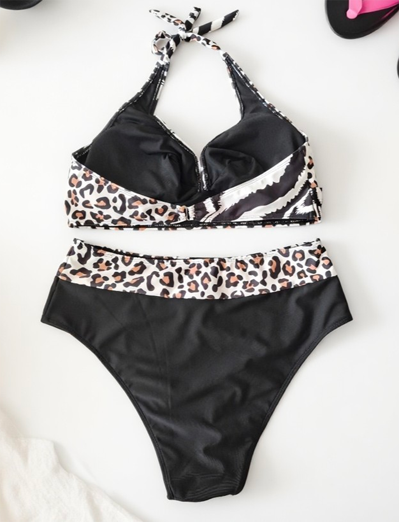 Two Leopard Print Patterns Sspliced Plus Size Bikini Size 2XL