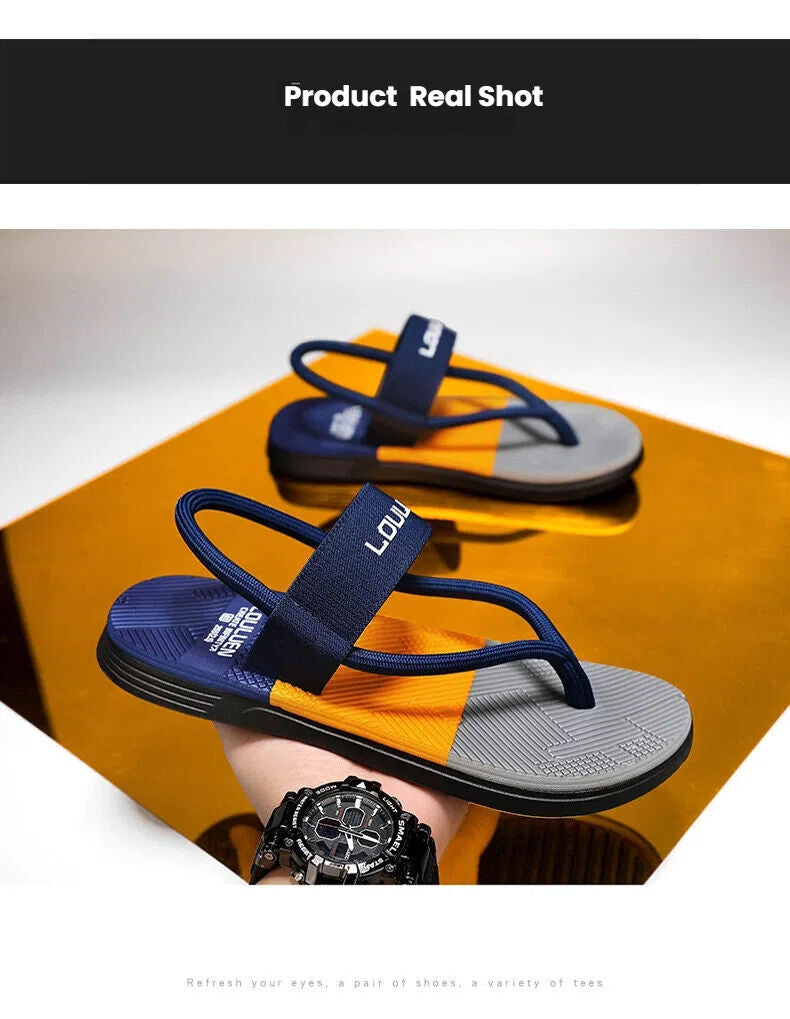 Men's Outdoor Non-Slip Sandals, 4-Color EVA Lightweight Thick-Sole Beach Slippers for Casual & Sports(dark blue)