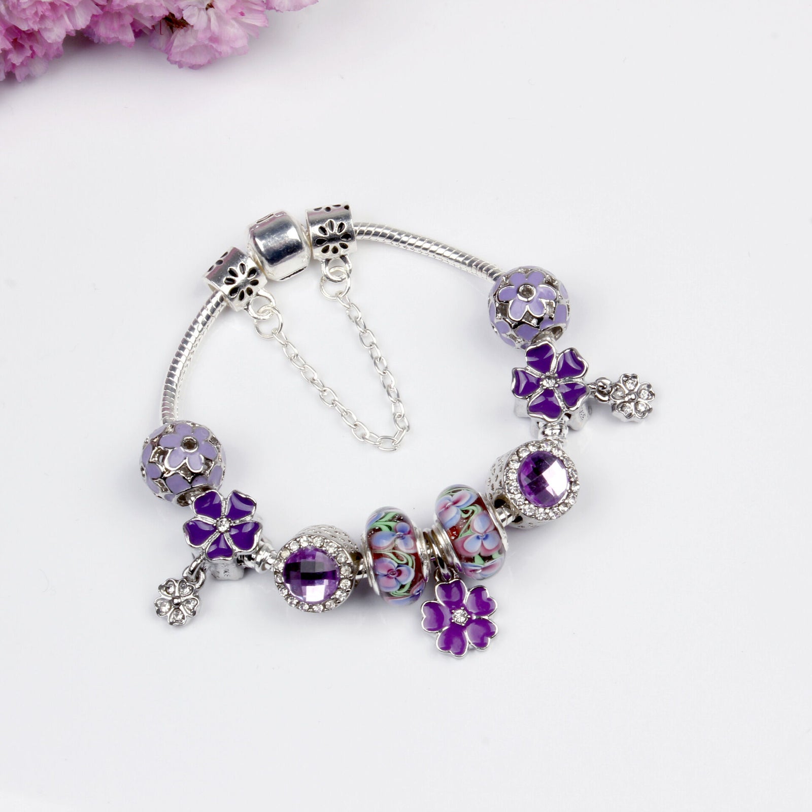Purple Floral Pendant Bracelet(19cm)