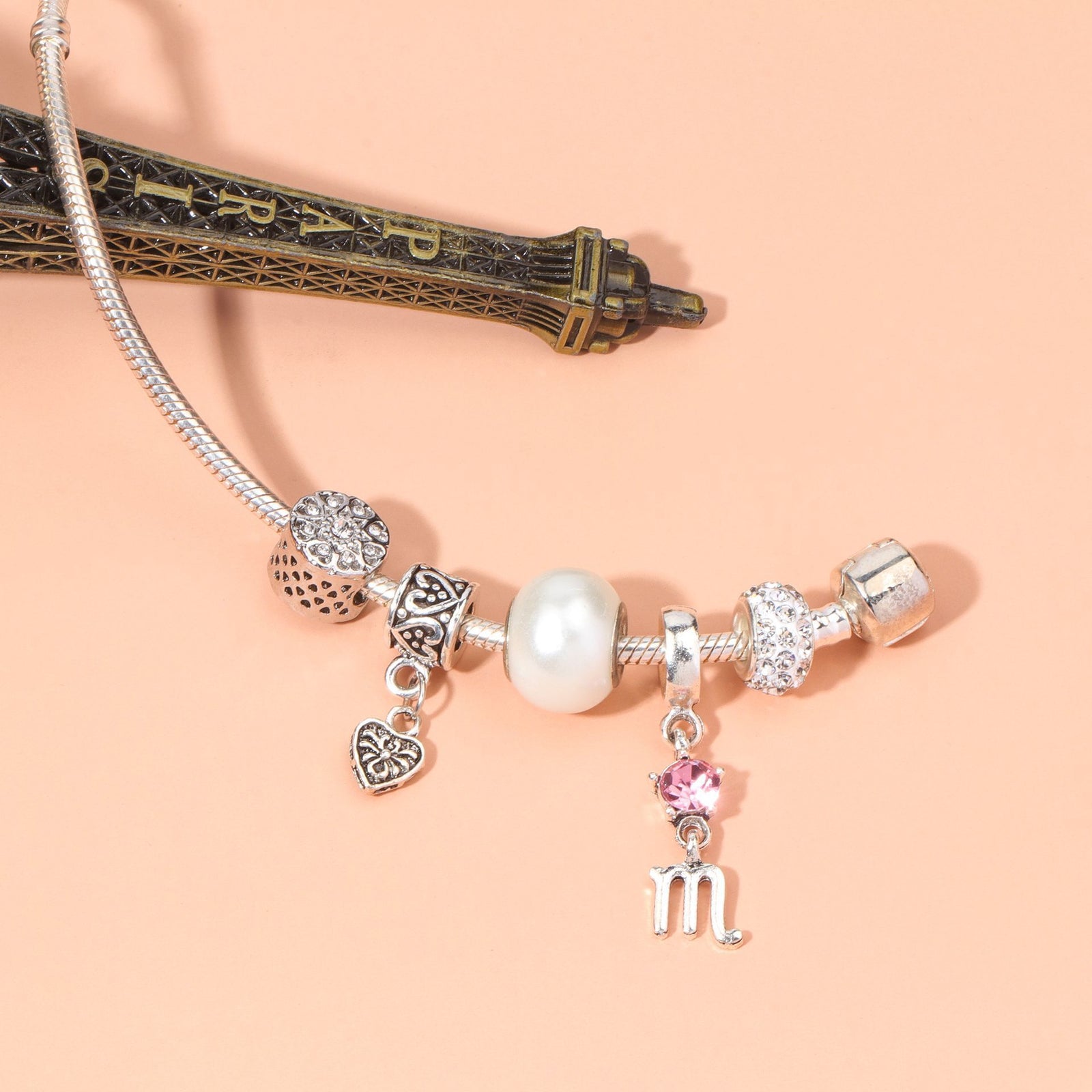 Constellation Heart Crystal Charm Bracelet(silver-toned,20cm)