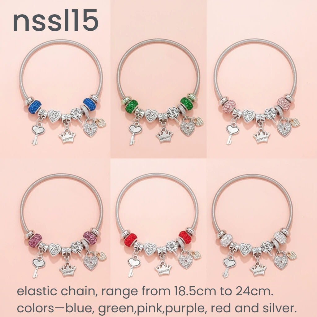 10 Styles Charm Bracelets Set: Colorful Alloy & Glass Beaded Bracelets, Adjustable Length 16-24cm(double)