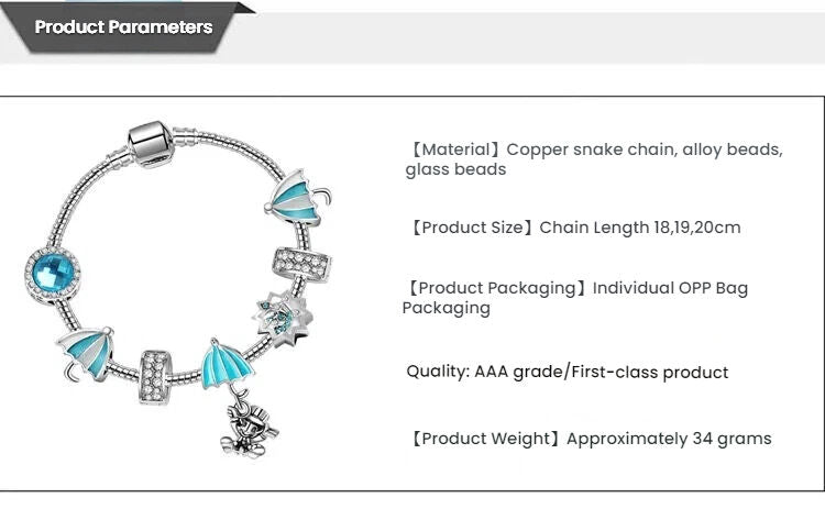 Anime Character Colorful Umbrella Alloy Charm Bracelet with Rhinestones(20cm)
