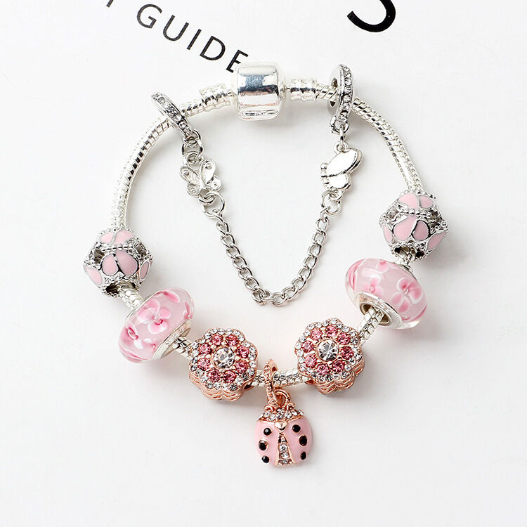 Spring Blossom Charm Bracelet with Flower Beads(20cm)