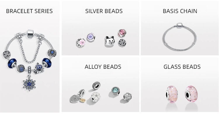 Fashion Charm Bracelet with Snowflake, Crystal, Rhinestone Beads & Hollow Star Zircon Pendant(20cm)