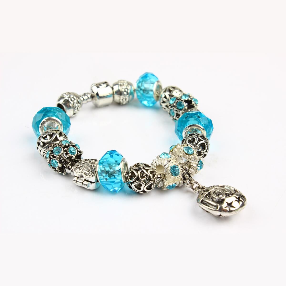 Vintage Crystal Zircon Beaded Bracelet with Hollow LOVE Alloy Pendant, Adjustable Snake Chain Bracelet(17cm+5cm)