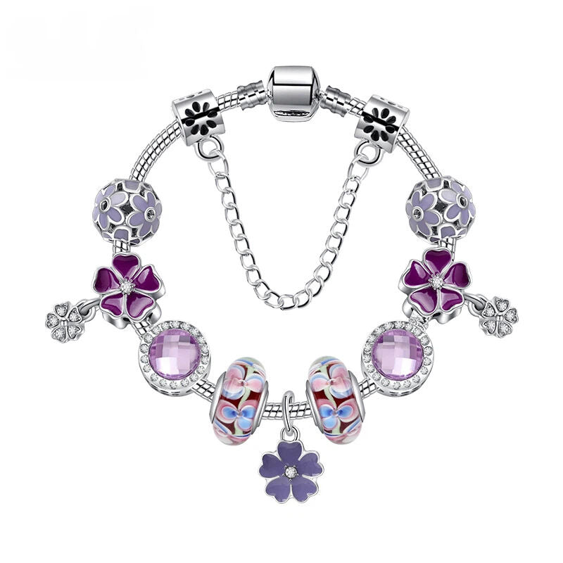 Combo Deal: Tortoise Bead, Purple Floral, Blue Starry Sky Bracelets - Mix & Match(triple-20cm)