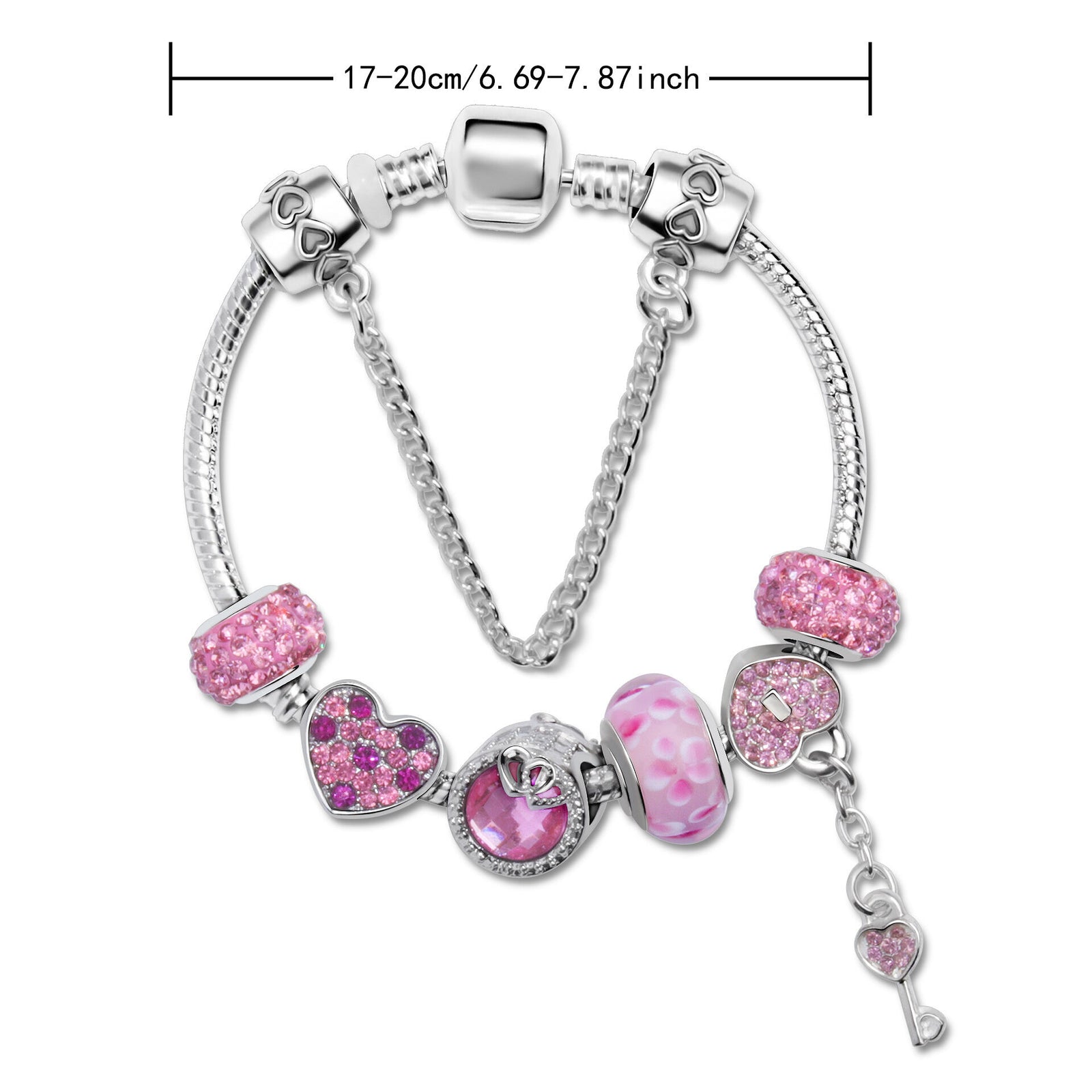 Classic Rhinestone-Inlaid Glass Bead Dreamcatcher Bracelet(pink-16cm)