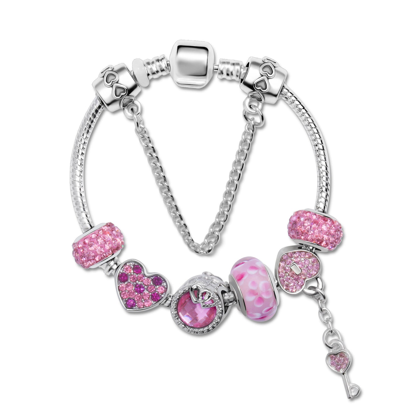 Classic Rhinestone-Inlaid Glass Bead Dreamcatcher Bracelet(pink-19cm)