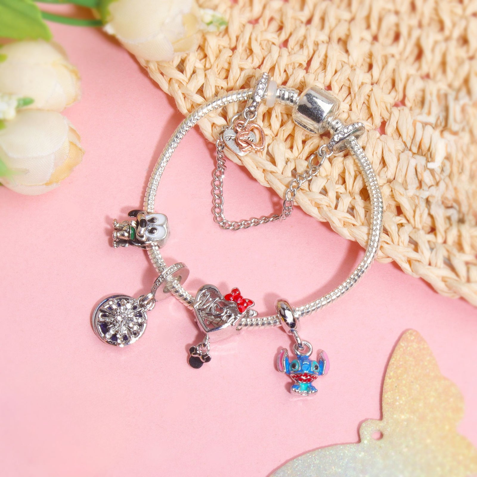 Cartoon Dog Beaded Heart Pendant DIY Bracele(18cm)