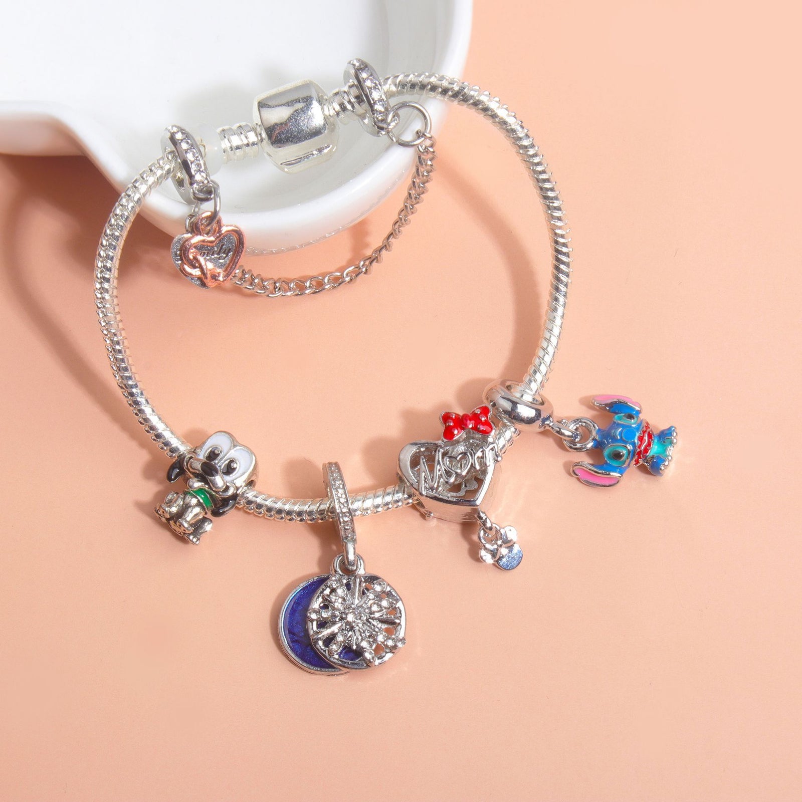 Cartoon Dog Beaded Heart Pendant DIY Bracele(18cm)