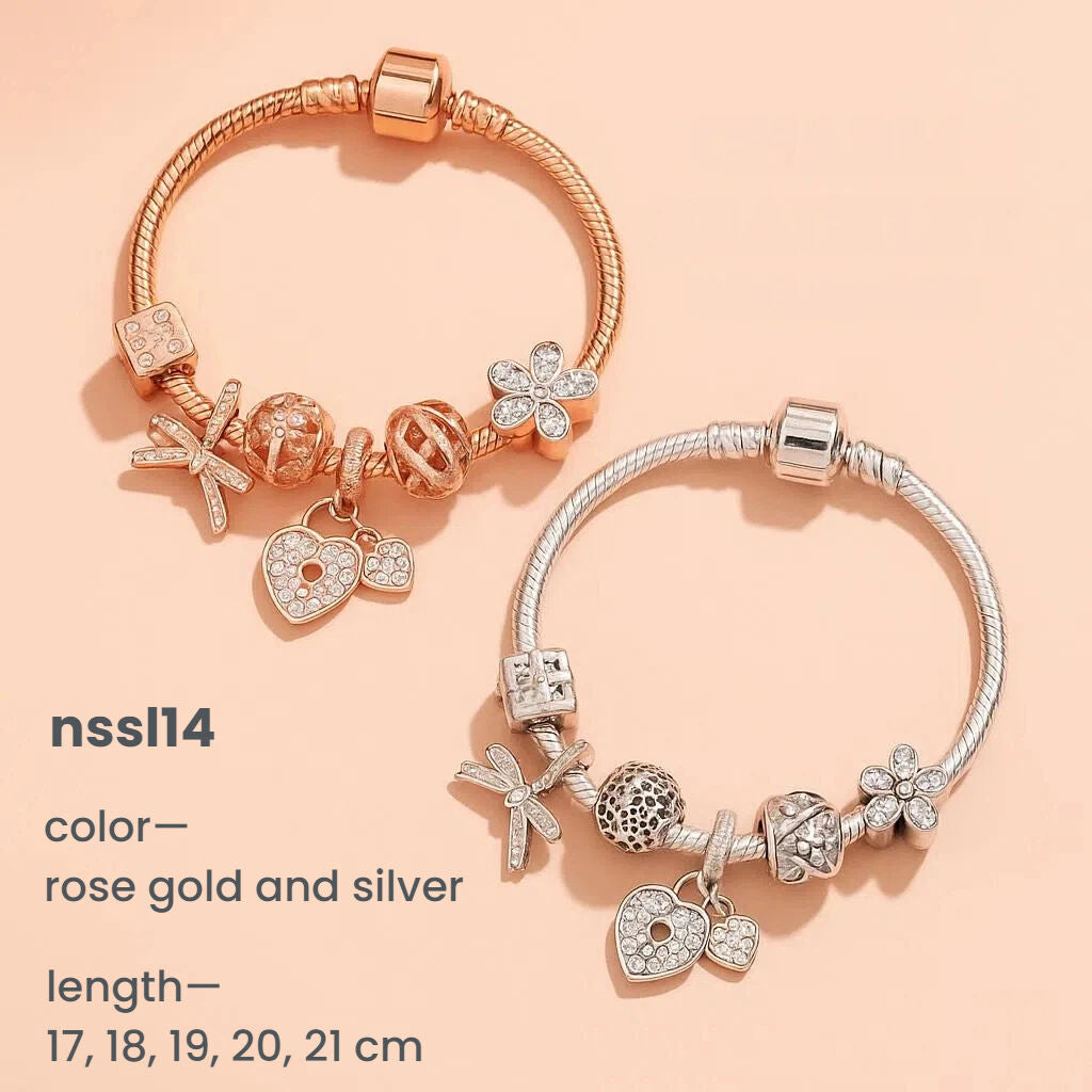 10 Styles Charm Bracelets Set: Colorful Alloy & Glass Beaded Bracelets, Adjustable Length 16-24cm(triple)