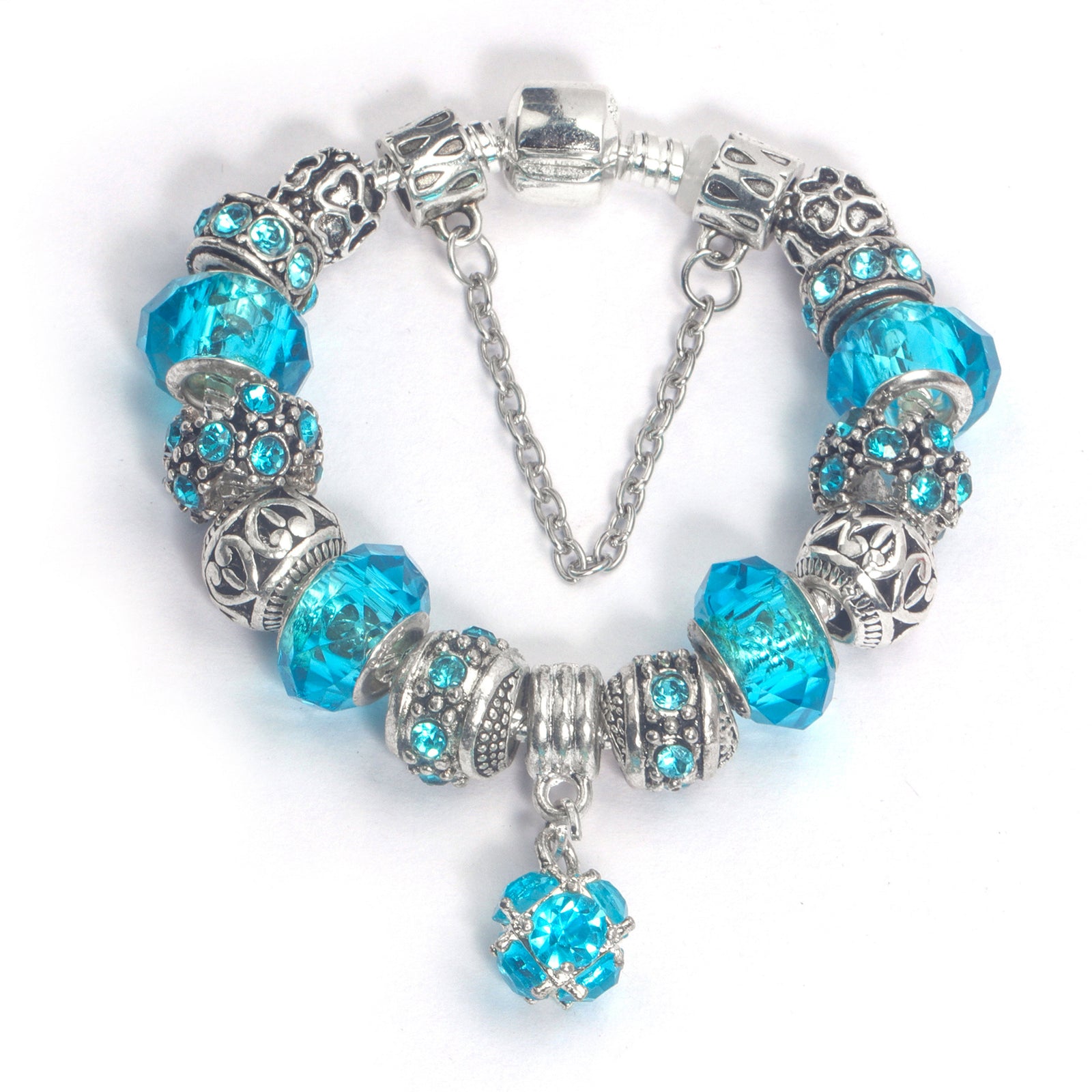 Ethnic Crystal Bead DIY Bracelet blue Alloy Electroplated Big Bead Bracelet(17cm)